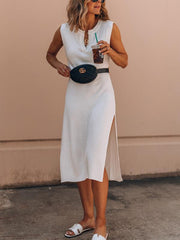 White Women V neck Sleeveless Maxi Dresses