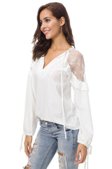 Fashion Lace V neck Gored Blouses
