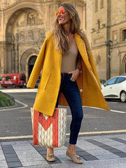 Loose women woolen long sleeve long coats