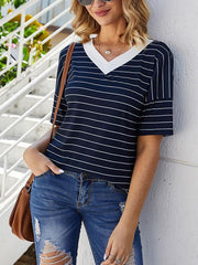 V-neck striped casual T-shirts tops