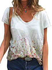 Loose Women V-neck Short Sleeve T-shirts Summer Tops