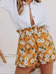 Women chiffon daisy printed shorts short pants