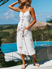 Strap V neck Women More Colors Print Backless Skater High Waist Shift Dress