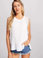 Fashion Gored Lace Round neck Vests