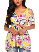 Loose Print Off shoulder Short sleeve T-Shirts
