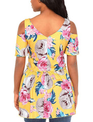 Loose Print Off shoulder Short sleeve T-Shirts