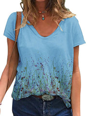 Loose Women V-neck Short Sleeve T-shirts Summer Tops