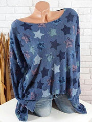 Casual Daily Star Printed Long Sleeve Large Size T-shirts