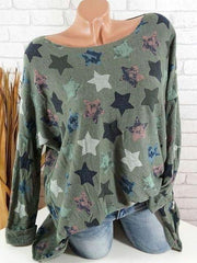 Casual Daily Star Printed Long Sleeve Large Size T-shirts