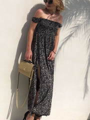 Sexy Vent Off shoulder Floral Maxi Dresses