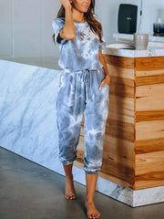 Round neck women Printed short sleeve gradient ramp jumpsuits