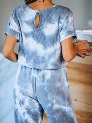 Round neck women Printed short sleeve gradient ramp jumpsuits