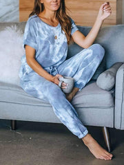 Round neck women Printed short sleeve gradient ramp jumpsuits