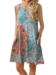 Fashion Print Sleeveless Vest Shift Dresses