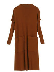 Pockets Slit Casual Solid Shift Knitted Dress