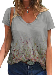 Loose Women V-neck Short Sleeve T-shirts Summer Tops