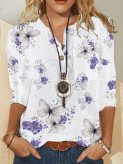 Casual Cotton-Blend 3/4 Sleeve Shirts & Tops