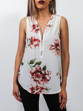 Sexy Fashion Floral Zipper V neck T-Shirts