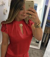 Crew Neck Lace Plain T-Shirts