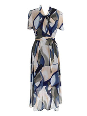 Fashion Print Stand collar Skater Dresses