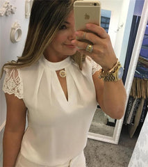Crew Neck Lace Plain T-Shirts