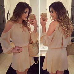 Round Neck Backless Plain Lantern Sleeve Long Sleeve Casual Dresses