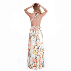 Sexy Backless Print Vest Maxi Dresses