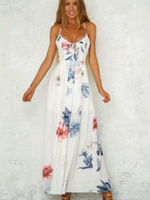 Fashion Print V neck Vest Backless Maxi Dresses