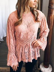Sexy lace Round neck Long Sleeve T-shirt Top
