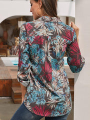 Loose Leave printed long-sleeve plus-size blouses