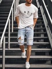 Mens Letter Print Round Neck Long Sleeve Sweater