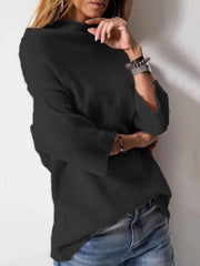 Casual High collar Three quarter sleeve Knit Sweaters