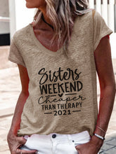 V neck Word printed women short sleeve T-shirts
