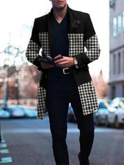 Mens Fashion Casual Mid-Length Plaid Stitching Jacket
