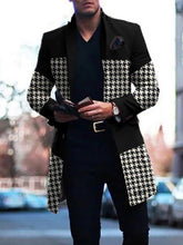 Mens Fashion Casual Mid-Length Plaid Stitching Jacket