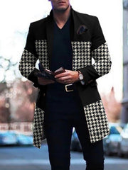 Mens Fashion Casual Mid-Length Plaid Stitching Jacket
