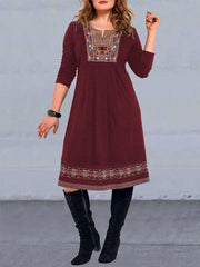 Black Crew Neck Casual Tribal Printed Dresses