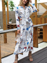 Women Autumn Long sleeve Floral Maxi Dresses