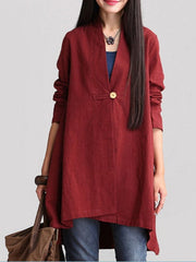 Buttoned Casual V-Neck Blouse
