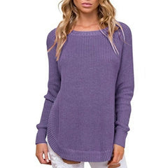 Women Vent Round neck Long sleeve Knit Sweaters