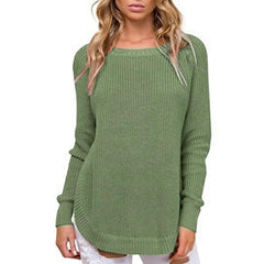 Women Vent Round neck Long sleeve Knit Sweaters