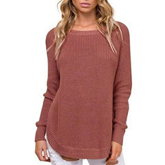 Women Vent Round neck Long sleeve Knit Sweaters
