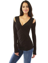 Casual Deep V Neck Cold Shoulder Fitted Cheap T-Shirt