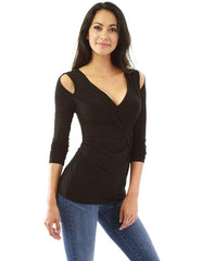 Casual Deep V Neck Cold Shoulder Fitted Cheap T-Shirt