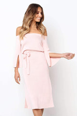 Casual Off shoulder Pure Lacing Long sleeve Skater Dresses