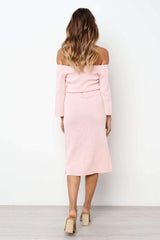 Casual Off shoulder Pure Lacing Long sleeve Skater Dresses