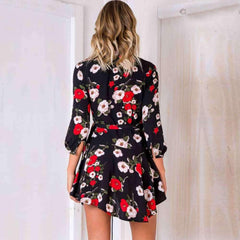 Fashion Print Three quarter sleeve V neck Skater Dresses