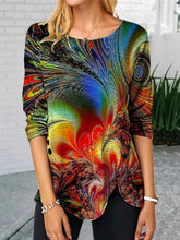 Casual Long Sleeve Round Neck Plus Size Printed Tops T-shirts for women