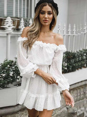 Fashion Off shoulder Point Lacing Skater Dresses
