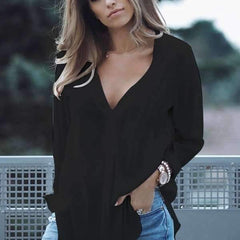 Loose V neck Long sleeve Blouses
